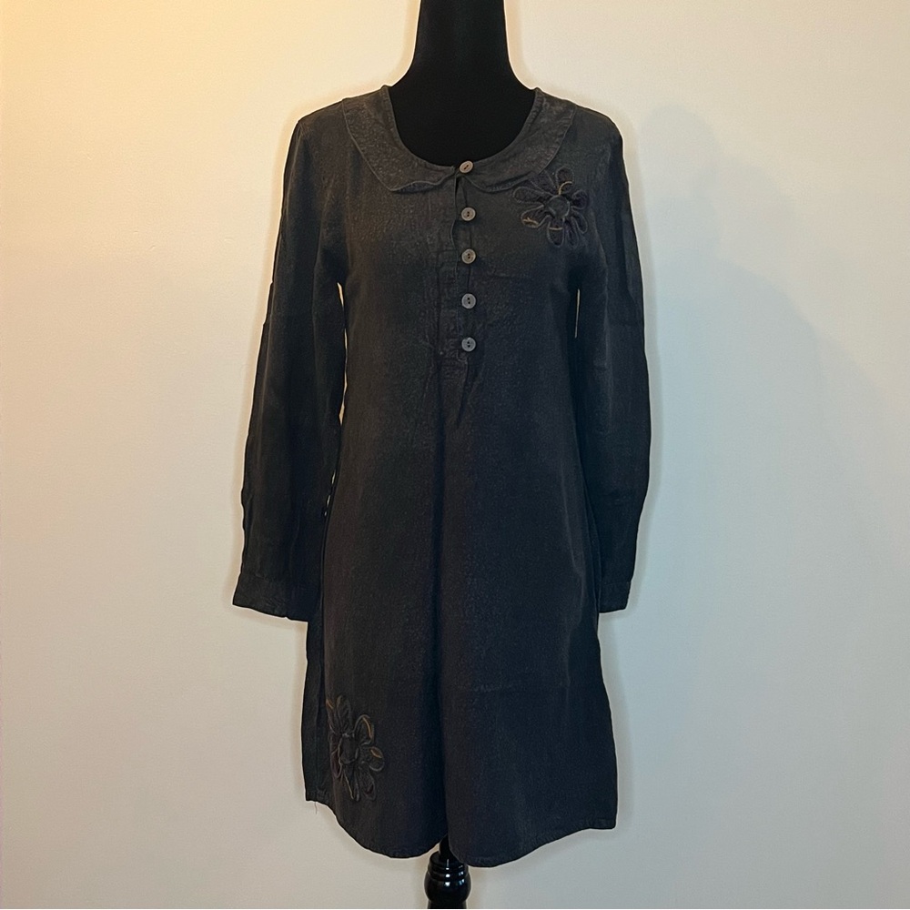 Sacred Threads dark grey long sleeve dress with flower details